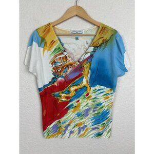 Vintage Patchington Womens Top Sz Large‎ Colorful Artsy Watercolor Eclectic